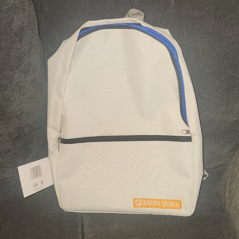 Universal Jurassic World White and Blue Canvas Backpack with Classic Design
